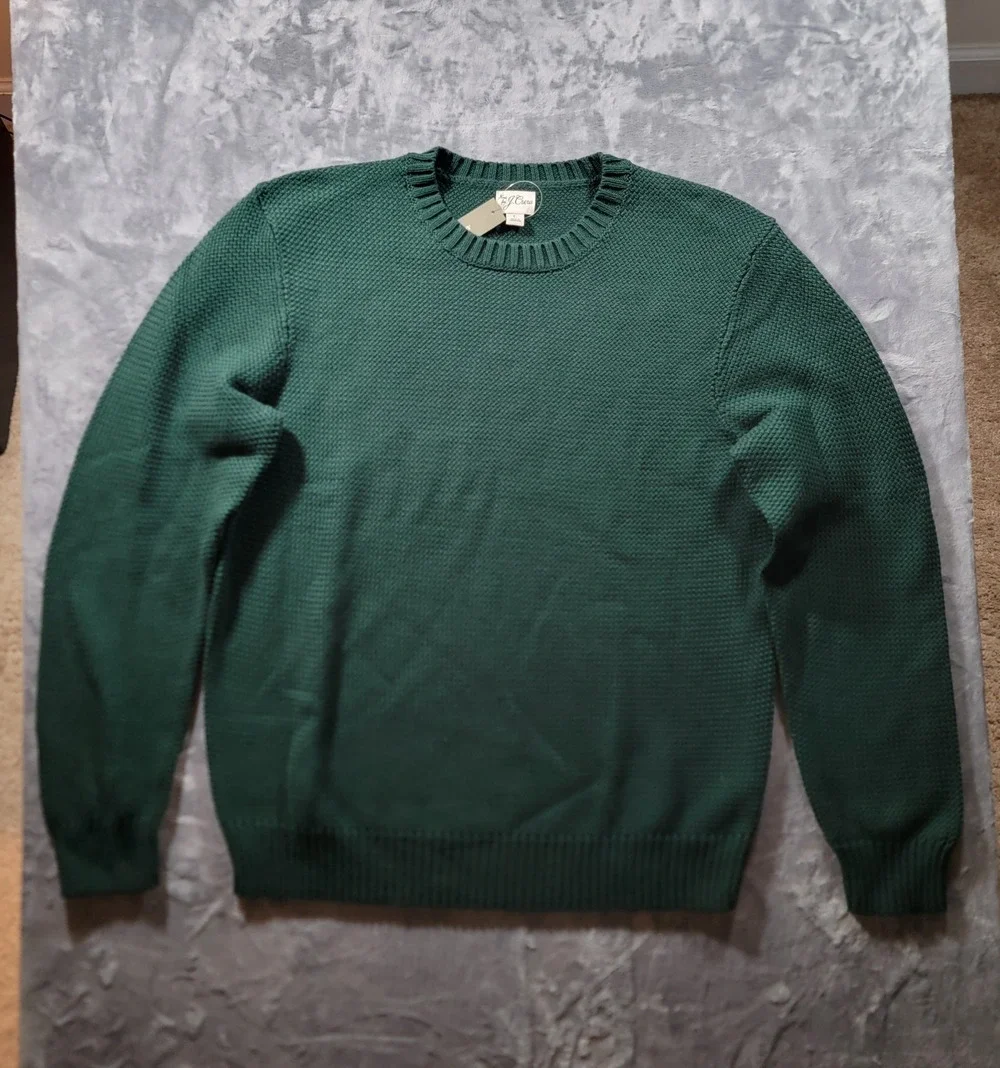 NWT J. Crew Mens L Heritage Cotton Crewneck Sweater Green
